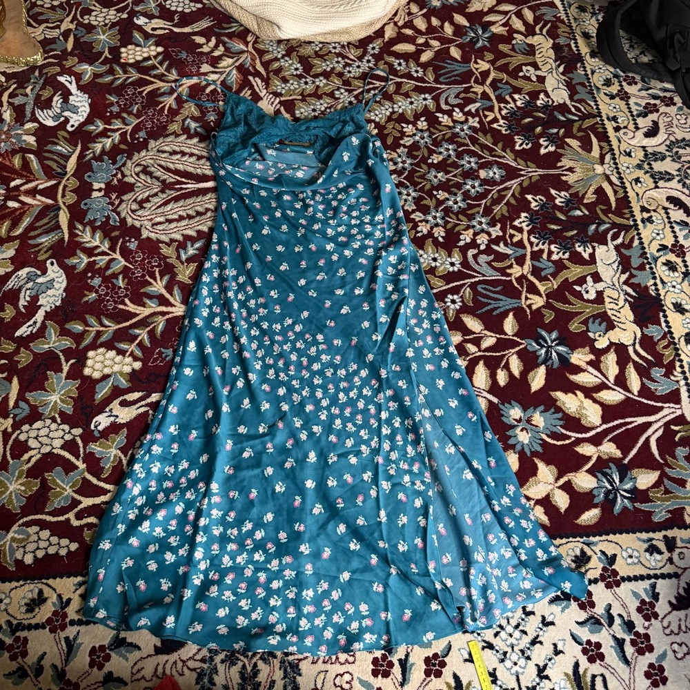Free people teal floral slip dress size large